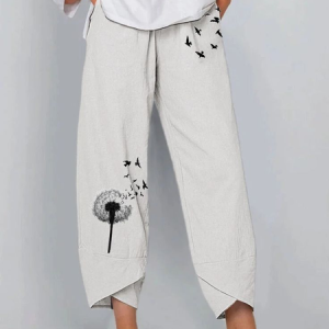 Women Floral Capris Pant Casual Summer Trousers, JustFashionNow Pants, color:Off White|size:5XL,