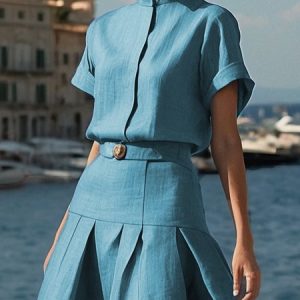Cotton And Linen Casual Stand Collar Shirt, Blouses and Shirts, color:Blue|size:XXL, Stylewe
