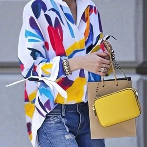 Plus Size Casual Abstract Printing Shirt Collar Shirt, Plus Tops, color:As Picture|size:4X, Stylewe