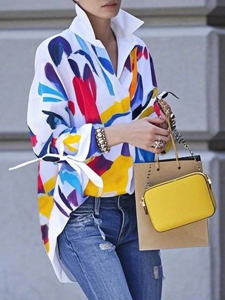 Plus Size Casual Abstract Printing Shirt Collar Shirt, Plus Tops, color:As Picture|size:4X, Stylewe