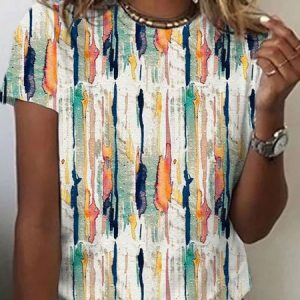 Vintage Painting Crew Neck Short Sleeve T-shirt, T-shirts, color:White|size:4XL, catalog Noracora shop
