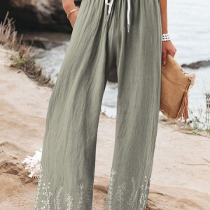 Women Floral Long Pant Casual Spring/Fall Trousers, JustFashionNow Pants, color:Green|size:4XL,