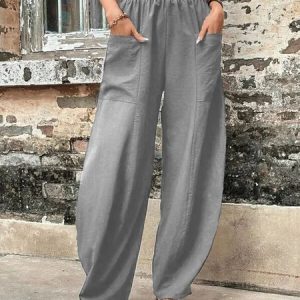 Women Plain Ankle Pants Pant Casual Spring/Fall Trousers, JustFashionNow Pants, color:Gray|size:4XL,