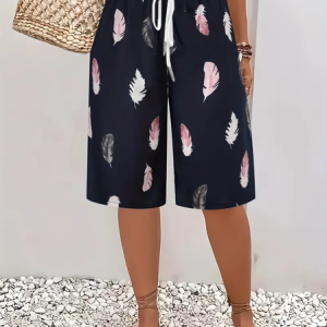 Women Feather Fifth Pants Pant Casual Summer Trousers, JustFashionNow Pants, color:Black|size:XXL,
