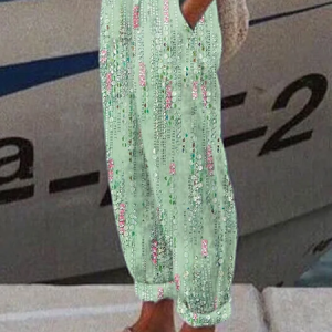 Women Abstract Stripes Long Pant Casual Spring/Fall Trousers, JustFashionNow Pants, color:Green|size:5XL,