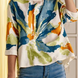 Casual Floral Printing Crew Neck Blouse, Blouses and Shirts, color:As Picture|size:XXL, Stylewe