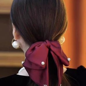 Vintage Plain Bow Hair Clips, Accessories, color:Wine Red|size:One-size, Stylewe