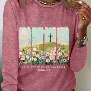 He Is Risen Png Wildflower Spring Easter Casual Long Sleeve Shirt, Long sleeves, Lilicloth.com