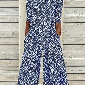 Women Floral Crew Neck Short Sleeve Casual Summer Jumpsuit, JustFashionNow Jumpsuits＆Rompers, color:Purplish Blue|size:3XL