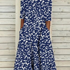 Women Floral Short Sleeve Summer Printing Dress Crew Neck Daily Casual Maxi Shift Dress H-Line Dress, JustFashionNow Casual Dresses, color:Purplish Blue|size:4XL
