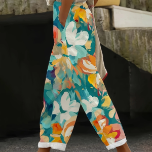 Casual Floral Long Printing Pant, Pants, color:Green|size:5XL, catalog Noracora shop
