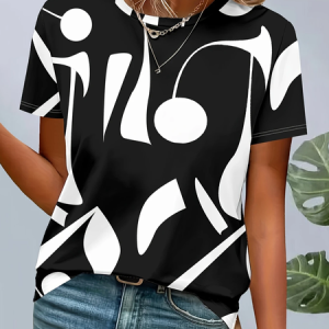 Women Abstract Short Sleeve Tee T-shirt Crew Neck Printing Casual Summer Graphic Tee Top, JustFashionNow T-Shirts, color:Black|size:XXL