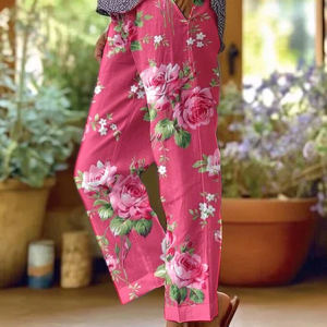 Casual Floral Long Printing Pant, Pants, color:Deep Pink|size:5XL, catalog Noracora shop