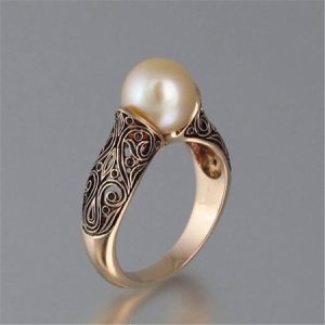 Hot Selling New Imported Artificial Abs Pearl Ring Plated With 14k Gold Retro Silver Jewelry Ring, JustFashionNow Rings, color:Rose Gold|size:10,