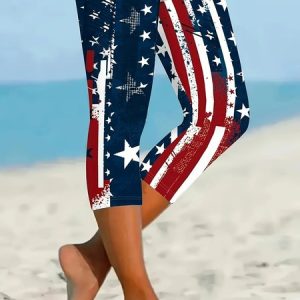 Vintage America Flag Capris Leggings, Leggings, color:As Picture|size:XXL, catalog Noracora shop