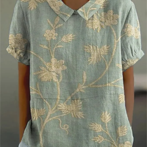 Women's Floral Spring Print Lapel Short Sleeve Shirt, Blouses, Lilicloth.com
