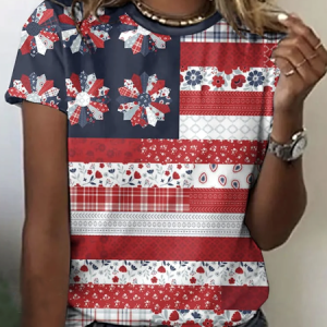Casual America Flag Crew Neck Short Sleeve T-shirt, T-shirts, color:Red|size:4XL, catalog Noracora shop