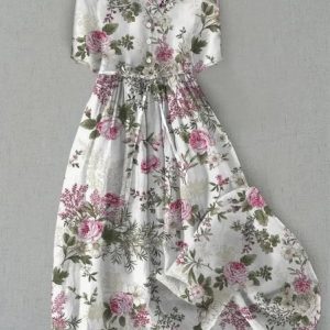Women Floral Print Vintage Maxi Dress, Dresses, color:As Picture|size:4XL, catalog Noracora shop
