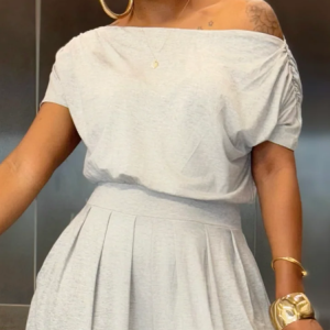 Cotton Casual Plain Gathered One Shoulder T-shirt, Tees, color:As Picture|size:XXL, Stylewe
