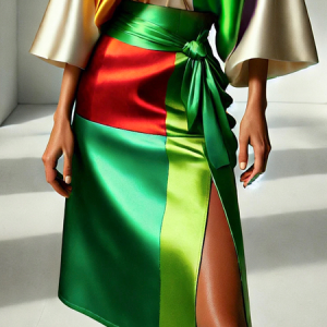 Urban Printing Color Block Midi Skirt With Belt, Skirts, color:As Picture|size:XXL, Stylewe