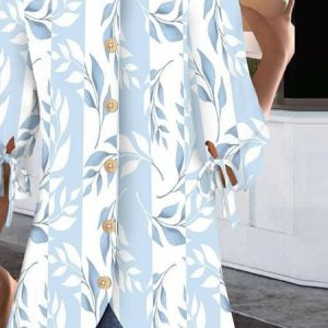 Crew Neck Balloon Sleeve Half Sleeve Floral Regular Micro-Elasticity Regular Fit Blouse For Women, Blouses, color:Blue|size:5XL, catalog Noracora shop