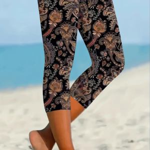 Women Floral Capris Elastic Waist Pant Casual Summer Trousers, JustFashionNow Leggings, color:Black|size:XXL,