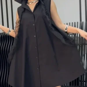 Urban Plain Split Joint Knee Length Dress, Mini Dresses, color:Black|size:XXL, Stylewe
