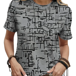 Women Abstract Short Sleeve Tee T-shirt Crew Neck Printing Casual Summer Graphic Tee Top, JustFashionNow T-Shirts, color:Gray|size:XXL,