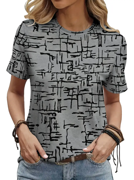 Women Abstract Short Sleeve Tee T-shirt Crew Neck Printing Casual Summer Graphic Tee Top, JustFashionNow T-Shirts, color:Gray|size:XXL,