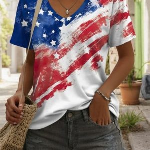 Casual America Flag Print Crew Neck Short Sleeve T-shirt, T-shirts, color:White|size:4XL, catalog Noracora shop