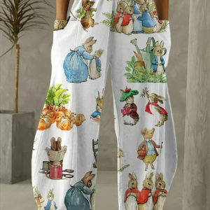 Women Easter (rabbit) Long Pant Casual Spring/Fall Trousers, JustFashionNow Pants, color:White|size:4XL,