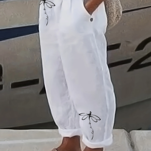 Women Dragonfly Long Pant Casual Spring/Fall Trousers, JustFashionNow Pants, color:White|size:5XL,