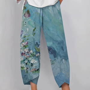 Women Floral Capris Pant Casual Summer Trousers, JustFashionNow Pants, color:Cyan|size:5XL,