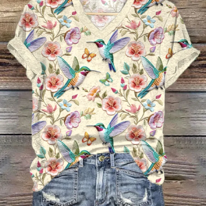 Casual Regular Fit Floral Cotton T-Shirt, T-shirts, Lilicloth.com