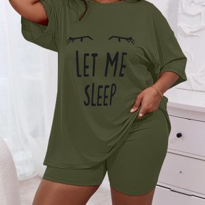 Plus Size Let Me Sleep Figure Print Pajamas Set, women Loungewear, ChicMe catalog