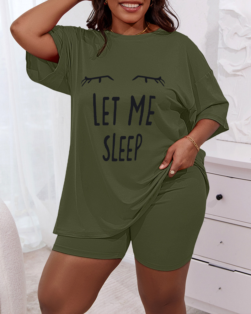 Plus Size Let Me Sleep Figure Print Pajamas Set, women Loungewear, ChicMe catalog