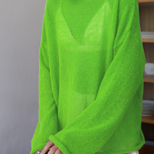 Women Plain Long Sleeve Blouse Spring/Fall Off The Shoulder Dolman Sleeve Daily Casual Top, JustFashionNow Shirts, color:Green|size:L,