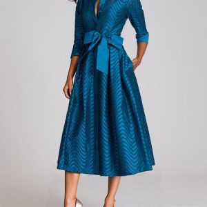 Elegant Shirt Collar Maxi Party Dress With Belt, Maxi Dresses, color:As Picture|size:XXL, Stylewe