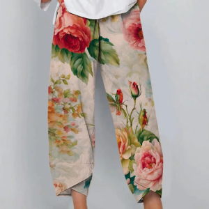 Women Floral Capris Pants Casual Summer Trousers, JustFashionNow Pants, color:As Picture|size:5XL,