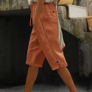 Women Plain Capris Elastic Waist Pants Casual Summer Trousers, Pants, color:Orange|size:3XL, catalog Noracora shop