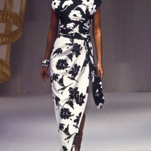 Elegant Floral Raglan Sleeve Side-Slit Boat Neck Maxi Party Dress, Maxi Dresses, color:Black-white|size:XXL, Stylewe