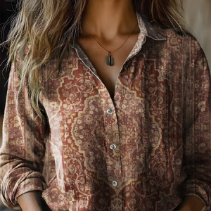 Women's Vintage Bohemian Floral Print Casual Shirt, Blouses, Lilicloth.com