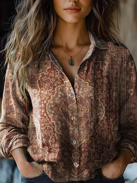 Women's Vintage Bohemian Floral Print Casual Shirt, Blouses, Lilicloth.com