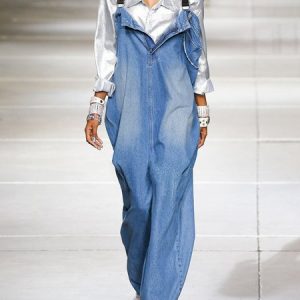 Loose Plain Casual Denim Bib Pants, Jumpsuits, color:Blue|size:XXL, Stylewe