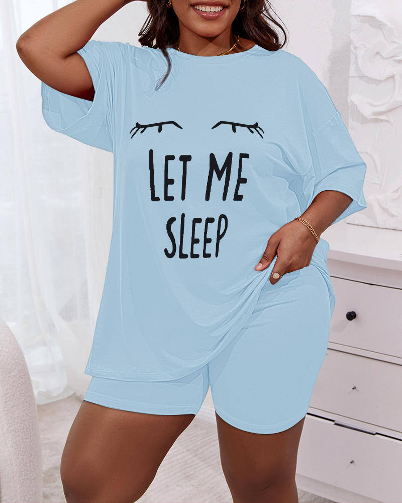 Plus Size Let Me Sleep Figure Print Pajamas Set, women Loungewear, ChicMe catalog - Image 3
