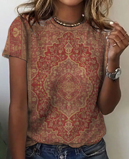 Women's Vintage Bohemian Floral Print Cotton T-Shirt, T-shirts, Lilicloth.com - Image 6