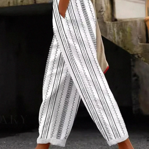 Women Striped Long Pant Casual Spring/Fall Trousers, JustFashionNow Pants, color:White|size:5XL,