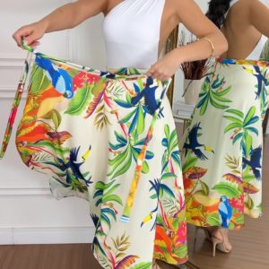 High Waist Tropical Print Tied Detail Skirt, women Skirts, ChicMe catalog