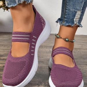 Casual Mesh Fabric Shallow Shoes, JustFashionNow Flats, color:Purple Red|size:41,