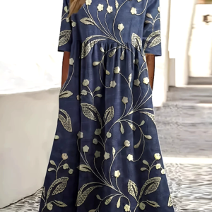 Women Floral Crew Neck Short Sleeve Comfy Casual Maxi Dress, Maxi, color:Purplish Blue|size:4XL, catalog Noracora shop